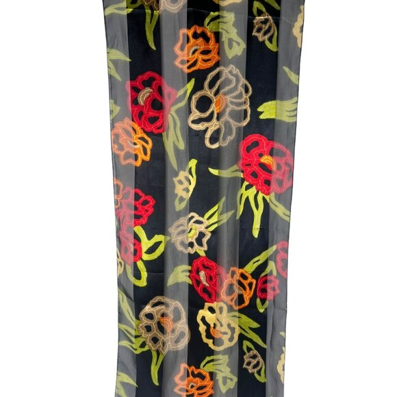 Black Vibrant Colors Floral Wrap Scarf Silk 60 in - Picture 4 of 4